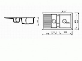 Мойка для кухни Marmorin Cire 1,5k 10 94х50 см искусственный камень Magranit черный 375 513 002
