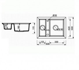Мийка для кухні Marmorin Cire 1,5k 63х50 см штучний камінь Magranit чорний 375 503 002
