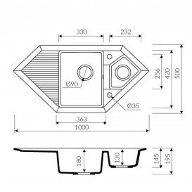 Мойка для кухни Marmorin Cire trapez 100х50 см искусственный камень Magranit белый 375 613 006