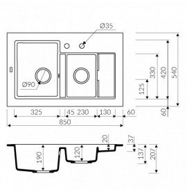 Мойка для кухни Marmorin Combo 1,5k 85х54 см искусственный камень Magranit белый 713 503 006