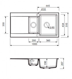 Мийка для кухні Marmorin Debra 1,5k 1o з крилом врізна штучний камінь чорний 436 513 002