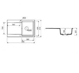 Мийка для кухні Marmorin Debra 1k 1o з крилом врізна штучний камінь чорний 436 113 002