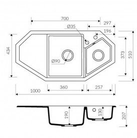 Мийка для кухні Marmorin Debra trapez 100х51 см штучний камінь Magranit коричневий 436 613 004