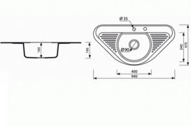 Мийка для кухні Marmorin Duro 1k trapez 94х47 см штучний камінь Magranit чорний 130 743 002