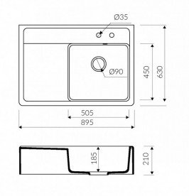 Мийка для кухні Marmorin Ewit 1k 10 89,5х63 см штучний камінь Magranit сафарі 515 113 001