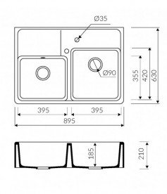 Мийка для кухні Marmorin Ewit 2k 89,5х63 см штучний камінь Magranit сірий 515 203 003