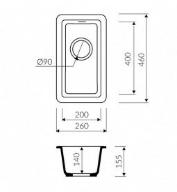 Мойка для кухни Marmorin Fado 0,5k 26х46 см искусственный камень Magranit серый 425 100 003