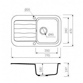 Мийка для кухні Marmorin Ignis 1k 10 77х47 см штучний камінь Magranit чорний 435 113 002
