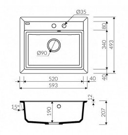 Мийка для кухні Marmorin Ivo 59,3х49,3 см штучний камінь Magranit пісочний 710 103 007