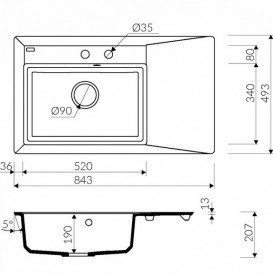 Мойка для кухни Marmorin Ivo 84,3х49,3 см искусственный камень Magranit серый 710 113 003