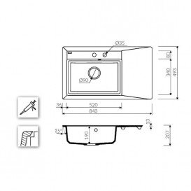 Мойка для кухни Marmorin Ivo с крылом искусственный камень белый 710 113 006