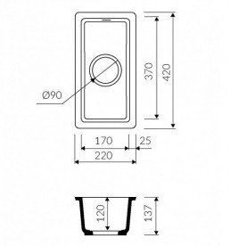 Мийка для кухні Marmorin Lando 0,5k 22х42 см штучний камінь Magranit чорний 709 100 002