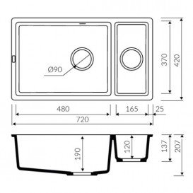 Мийка для кухні Marmorin Lando 1.5k без крила врізна штучний камінь чорний 709 503 002