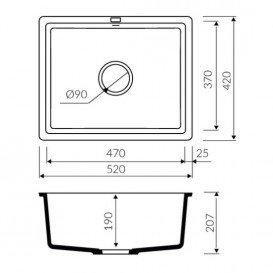 Мийка для кухні Marmorin Lando 1k без крила врізна штучний камінь сірий 709 103 003