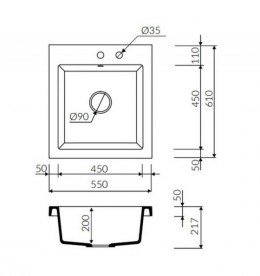 Мойка для кухни Marmorin Nero 1k 55х61 см искусственный камень Magranit серый 714 103 003