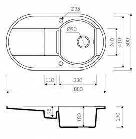 Мойка для кухни Marmorin Otago 1,5k 10 88х50 см искусственный камень Magranit черный 505 513 002
