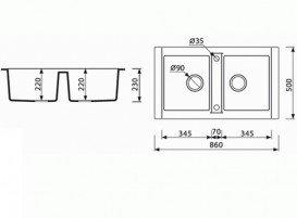 Мийка для кухні Marmorin Profir 2k 86х50 см штучний камінь Magranit білий 160 203 006