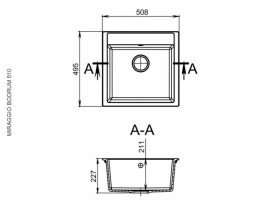 Мийка для кухні Miraggio Bodrum 50,8х49,5 см з 1 отвором зліва кварцовий пісок Mirastone чорний 0001691