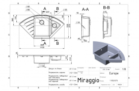 Мийка для кухні Miraggio Europe 1100x550x192 врізна з 2 чашами матовий Jasmine 0000015