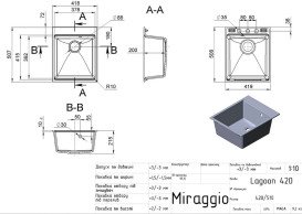 Мийка для кухні Miraggio Lagoon 41,9х50,8 см кварцовий пісок Mirastone чорний 0002217