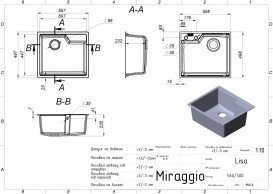 Мойка для кухни Miraggio Lisa 55,8х49,8 см кварцевый песок Mirastone черный 0002249