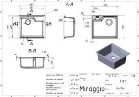 Мийка для кухні Miraggio Lisa 55,8 х49, 8 см кварцовий пісок Mirastone чорний 0002238