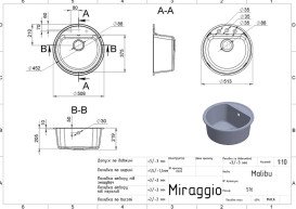 Мойка для кухни Miraggio Malibu Ø51,3 см кварцевый песок Mirastone total black 0002710