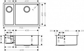 Мойка для кухни монтаж под столешницу Hansgrohe S71 S719-U655 нержавеющая сталь 43429800