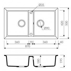 Мийка для кухні Marmorin Cire 2k 87х50 см штучний камінь Magranit сафарі 375 203 001