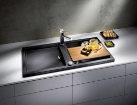 Мойка для кухни прямоугольная BLANCO Adon XL 6S SILGRANIT врезная  с клапаном-автоматом  темная скала 523605