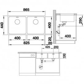 Мийка для кухні прямокутна Blanco Andano 400/400-U нержавіюча сталь дзеркальна поліровка 522987