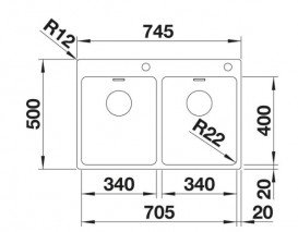 Мойка для кухни прямоугольная Blanco Andano 340/340-IF-А нержавеющая сталь  зеркальная полировка 522997