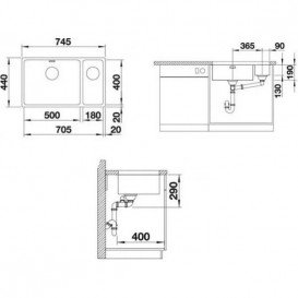 Мийка для кухні прямокутна Blanco Andano 500/180-U нержавіюча сталь полірована чаша зліва +522991