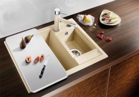 Мийка для кухні прямокутна BLANCO METRA 6 SILGRANIT врізна з клапаном-автоматом шампань 516159