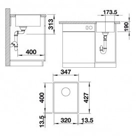 Мийка для кухні прямокутна BLANCO SUBLINE 320-F SILGRANIT кави 523421