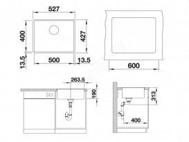 Мойка для кухни прямоугольная BLANCO SUBLINE 500-F  SILGRANIT  антрацит 523532