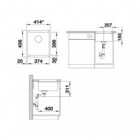 Мийка для кухні прямокутна BLANCO SUBLINE 375-U кераміка PuraPlus під стільницю чорний 523732
