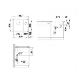 Мойка для кухни прямоугольная BLANCO SUBLINE 350/150-U керамика PuraPlus  под столешницу  черный 523747