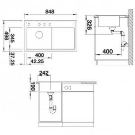 Мийка для кухні прямокутна Blanco ZENAR 45 S-F SILGRANIT клапан-автомат чаша зліва кави 523824