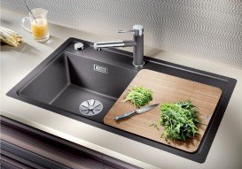 Мойка для кухни прямоугольная Blanco Zenar XL 6 S-F SILGRANIT клапан-автомат  чаша слева  антрацит 523909