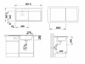Мийка для кухні прямокутна Blanco Zenar XL 6 S-F SILGRANIT клапан-автомат чаша зліва темна скеля 523910