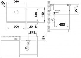 Мойка для кухни прямоугольная Blanco ZEROX 500-IF нержавеющая сталь Durinox® с отводной арматурой InFino® 523098