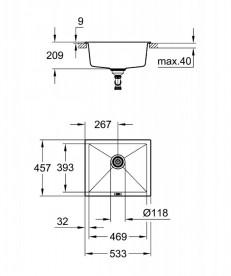 Мойка для кухни прямоугольная Grohe  K700U 60-C 53.3/45.7 1.0 композитная серый гранит 31654AT0