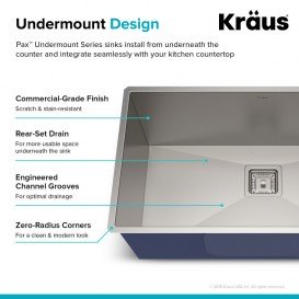 Мийка для кухні прямокутна Kraus Pax під стільницю нержавіюча сталь хром KHU32
