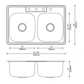 Мийка для кухні прямокутна Kraus Premier Topmount накладна нержавіюча сталь хром KTM33