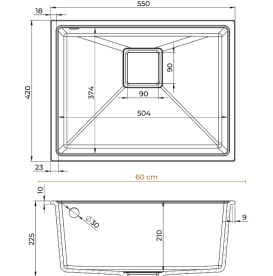 Мийка для кухні Sink Quality Argon 1KBO 60 55x42x22,5 з переливом нанограніт парча ARG.B.1KBO.60
