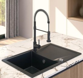 Мийка для кухні Sink Quality Obsidian 1KDO 79x50x20,5 з переливом нанограніт чорний з золотом OBS.L.1KDO.X