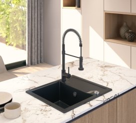 Мийка для кухні Sink Quality Obsidian 1KKO 59x50x21 см з переливом нанограніт чорний OBS.C.1KKO.X