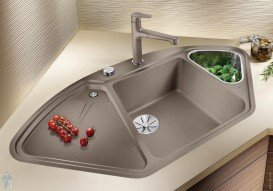 Мийка для кухні кутова BLANCO DELTA II SILGRANIT врізна з клапаном-автоматом сірий беж 523666