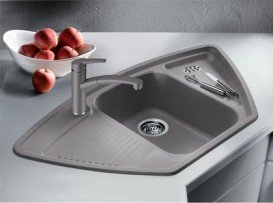 Мийка для кухні кутова BLANCO ZIA 9 E SILGRANIT трапециевидная врізна алюметаллик 514757